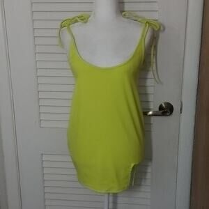 SHEIN Neon Yellow-Green Bodycon Dress M Dopamine Coconut Girl Rave Scene Emo